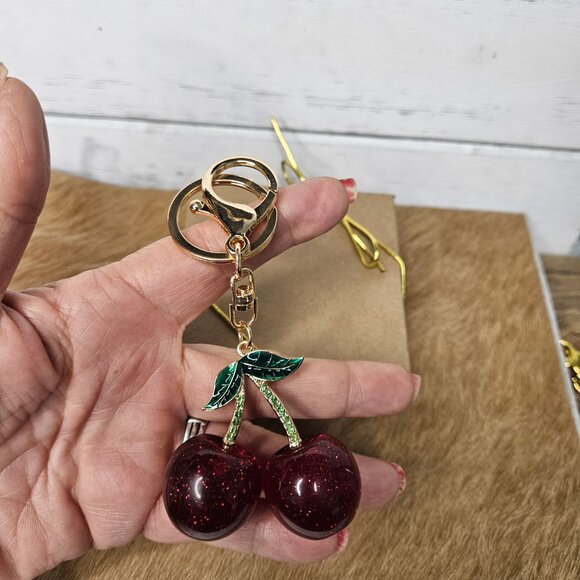 Red Rhinestone Glitter Cherry Keychain Purse charm Unbranded - Picture 3 of 3